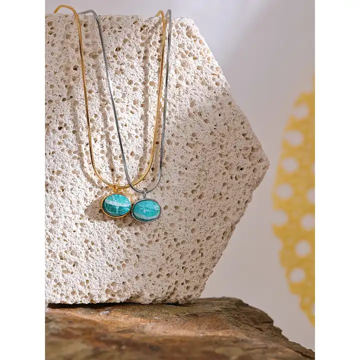 Hidden World - Gold / Silver Necklace with Amazonite - Image 8