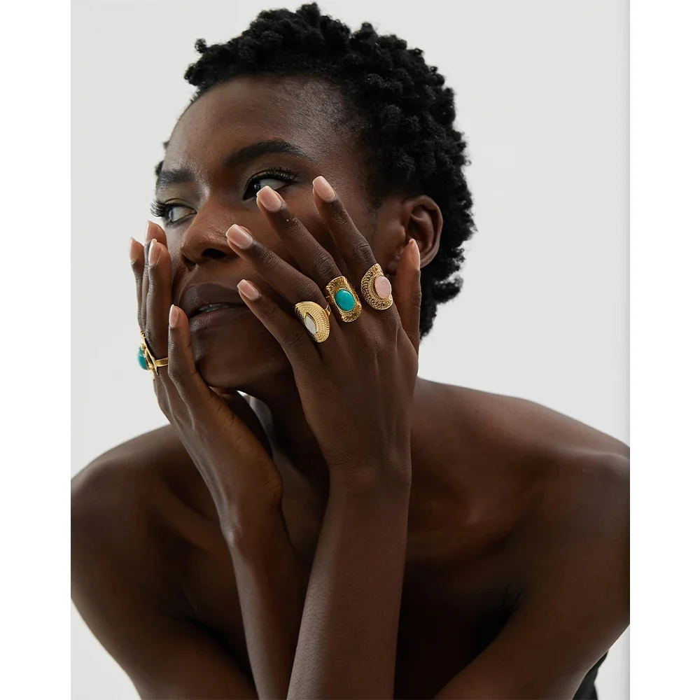 Immerse Ourselves - Gold Adjustable Ring with Turquoise - Image 4