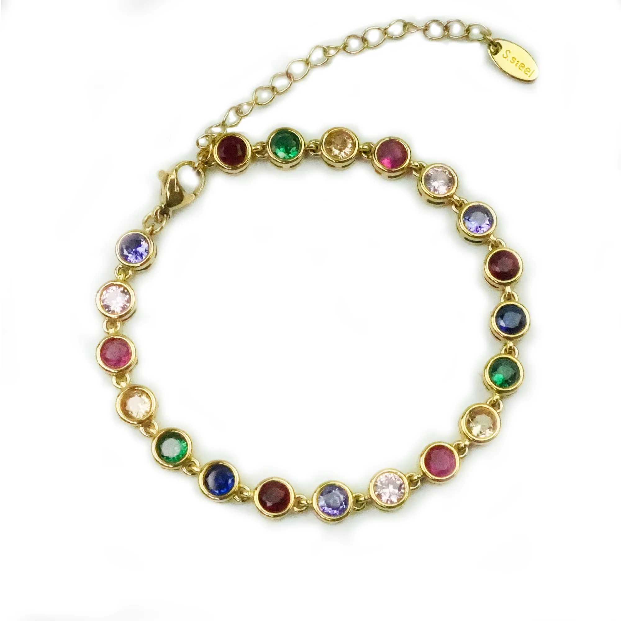 Lumière -  Colourful Round Bezel Gold Bracelet
