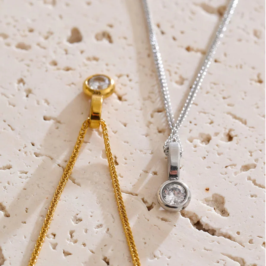 Lumière - Dainty Round Bezel Gold | Silver Necklace - Image 2