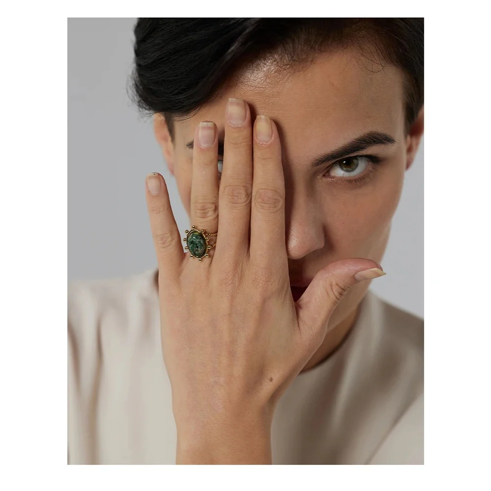 Nature and the Earth -  Gold Ring with African Turquoise Jasper - Image 2