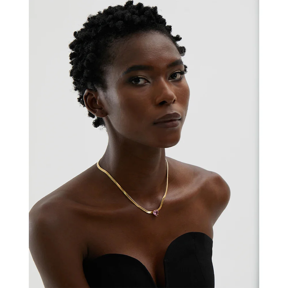 Nova Glow - Heart Crystal Herringbone Chain  Necklace - Image 2