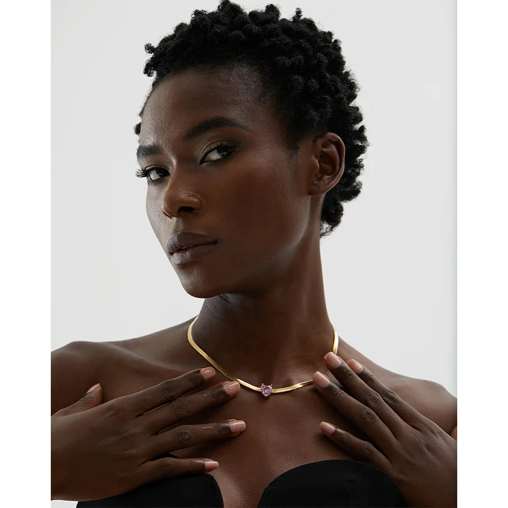 Nova Glow - Heart Crystal Herringbone Chain  Necklace - Image 3