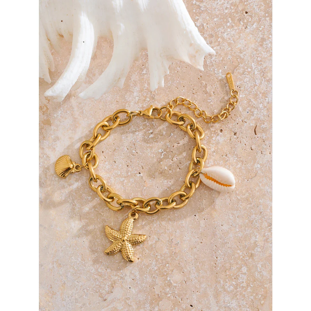 Ocean Treasures - Starfish and Shell Conch Gold Women Bracelet - Image 3