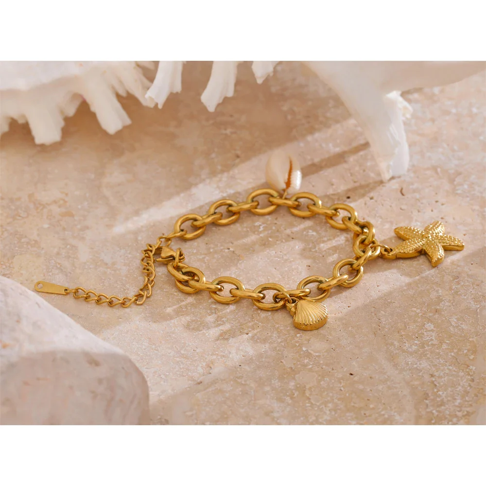 Ocean Treasures - Starfish and Shell Conch Gold Women Bracelet - Image 4