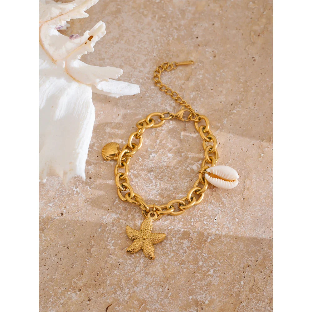 Ocean Treasures - Starfish and Shell Conch Gold Women Bracelet - Image 5