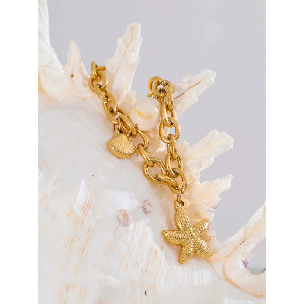 Ocean Treasures - Starfish and Shell Conch Gold Women Bracelet - Image 6