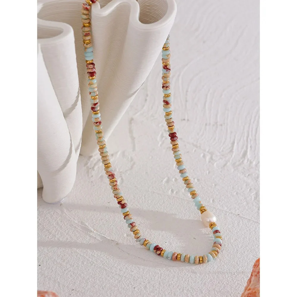 Open and Balanced - Jasper Necklace with Pearl - Image 4