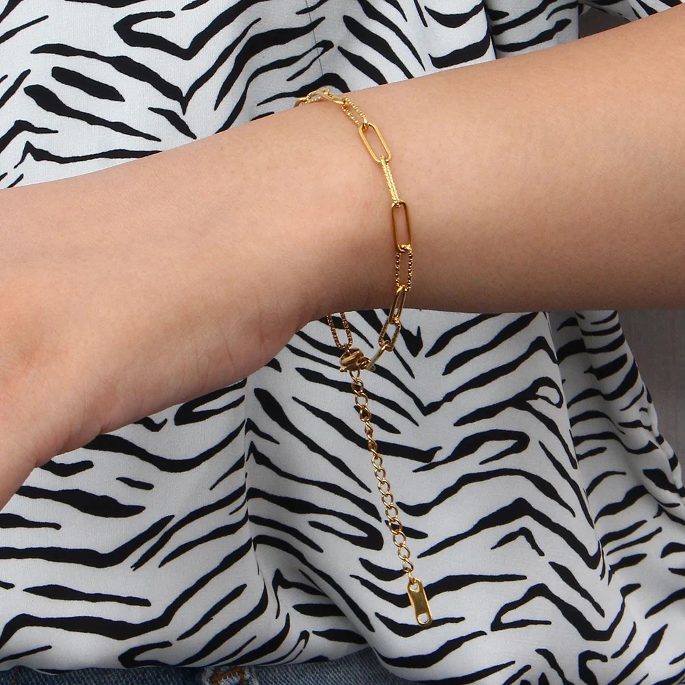 Paper Clip 18K Gold Chain Bracelet Stainless Steel - Image 2