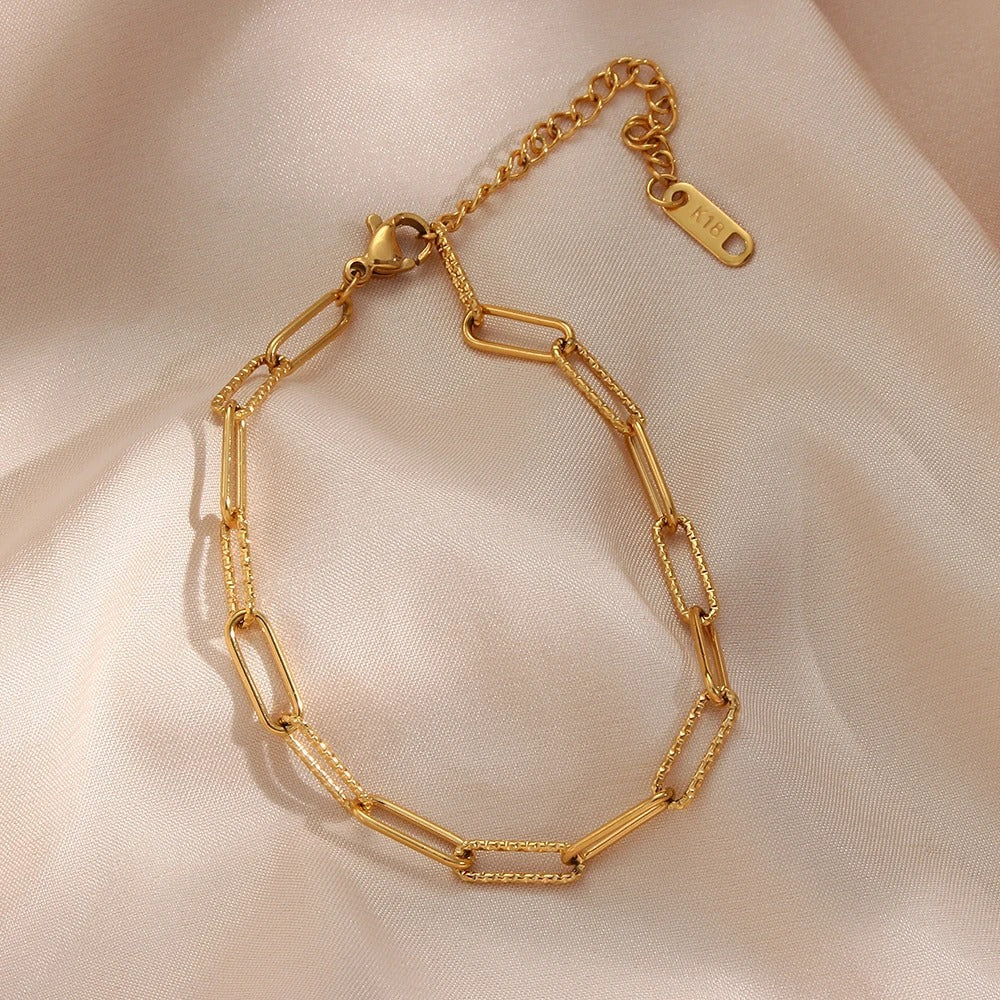 Paper Clip 18K Gold Chain Bracelet Stainless Steel - Image 3