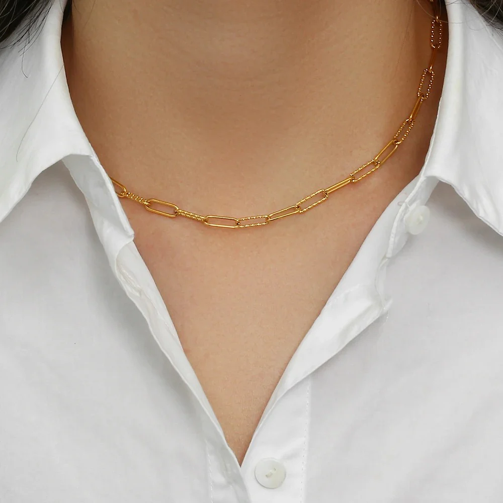 Paper Clip 18K Gold Chain Necklace/ Choker Stainless Steel - Image 3