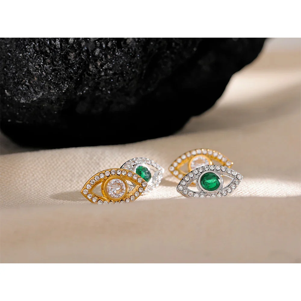 Protective Sparkle: Gold Evil Eye Stud Earrings with Crystals - Image 5