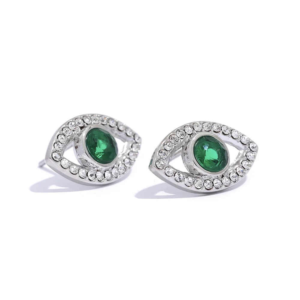 Protective Sparkle: Gold Evil Eye Stud Earrings with Crystals - Image 7