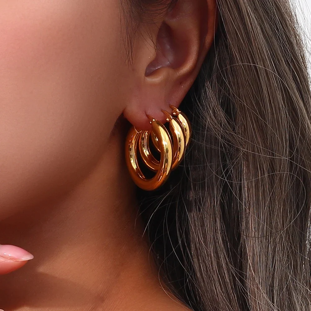 Round Gold Hoop Earrings - Image 2