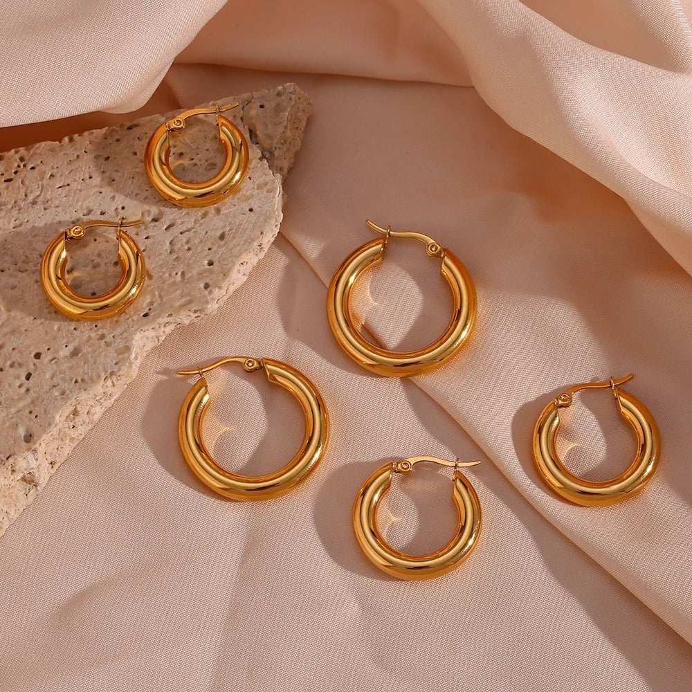 Round Gold Hoop Earrings - Image 3