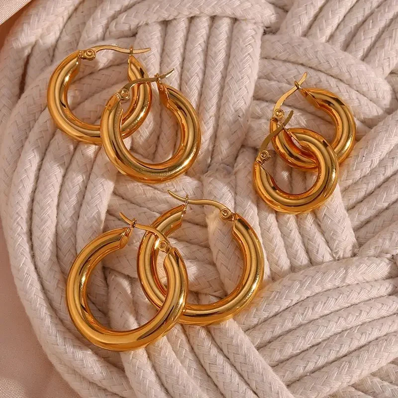 Round Gold Hoop Earrings - Image 6
