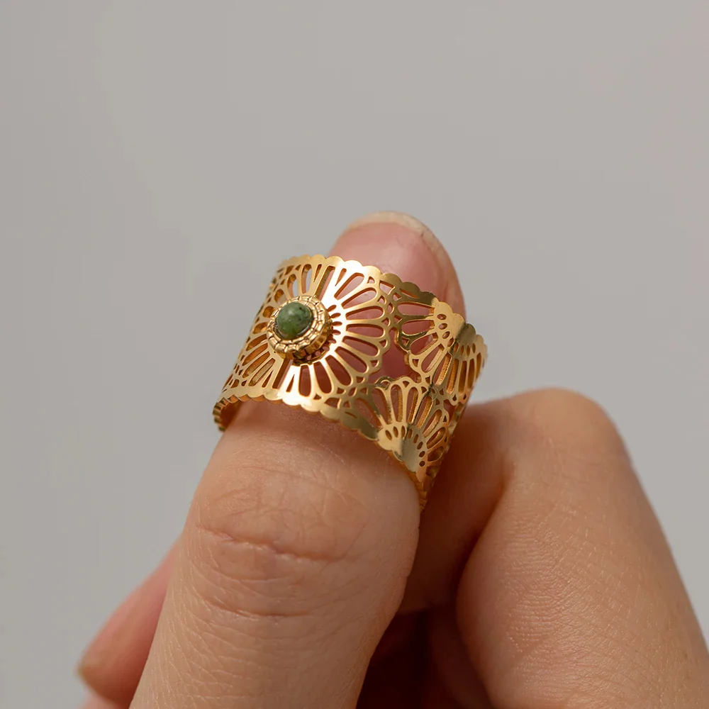 Serenity - Mandala Adjustable Gold Ring with Jasper - Image 3