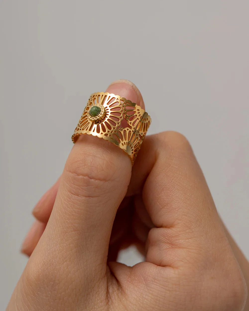 Serenity - Mandala Adjustable Gold Ring with Jasper - Image 4