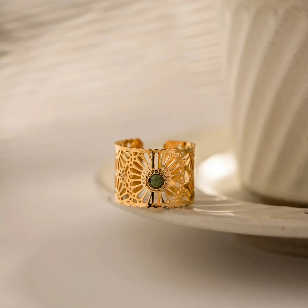 Serenity - Mandala Adjustable Gold Ring with Jasper - Image 6