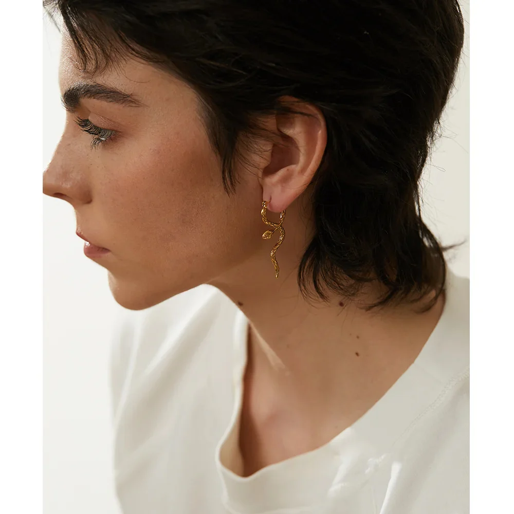 Snake Gold Hinge Hoop Earrings - Image 2