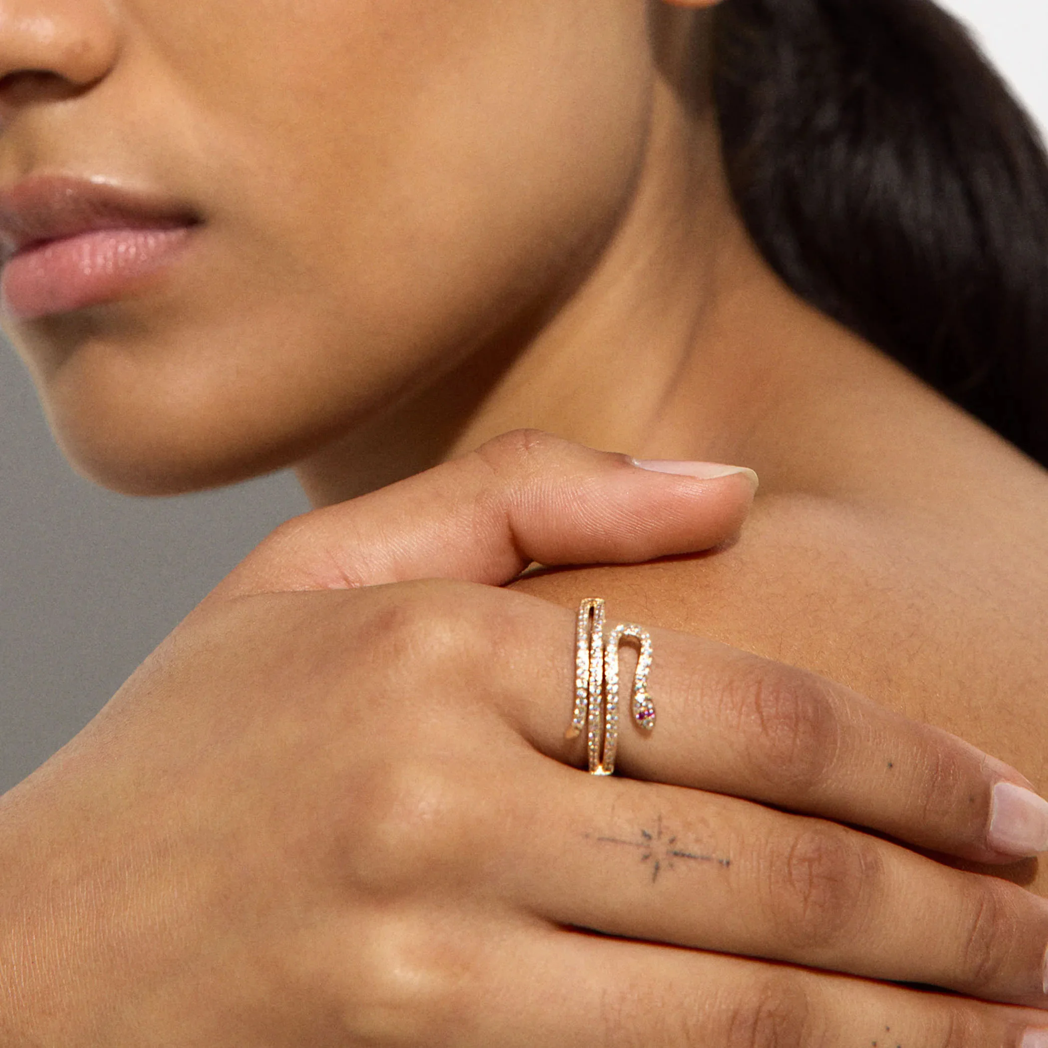 Snake Gold Ring with CZ Crystals - Image 2