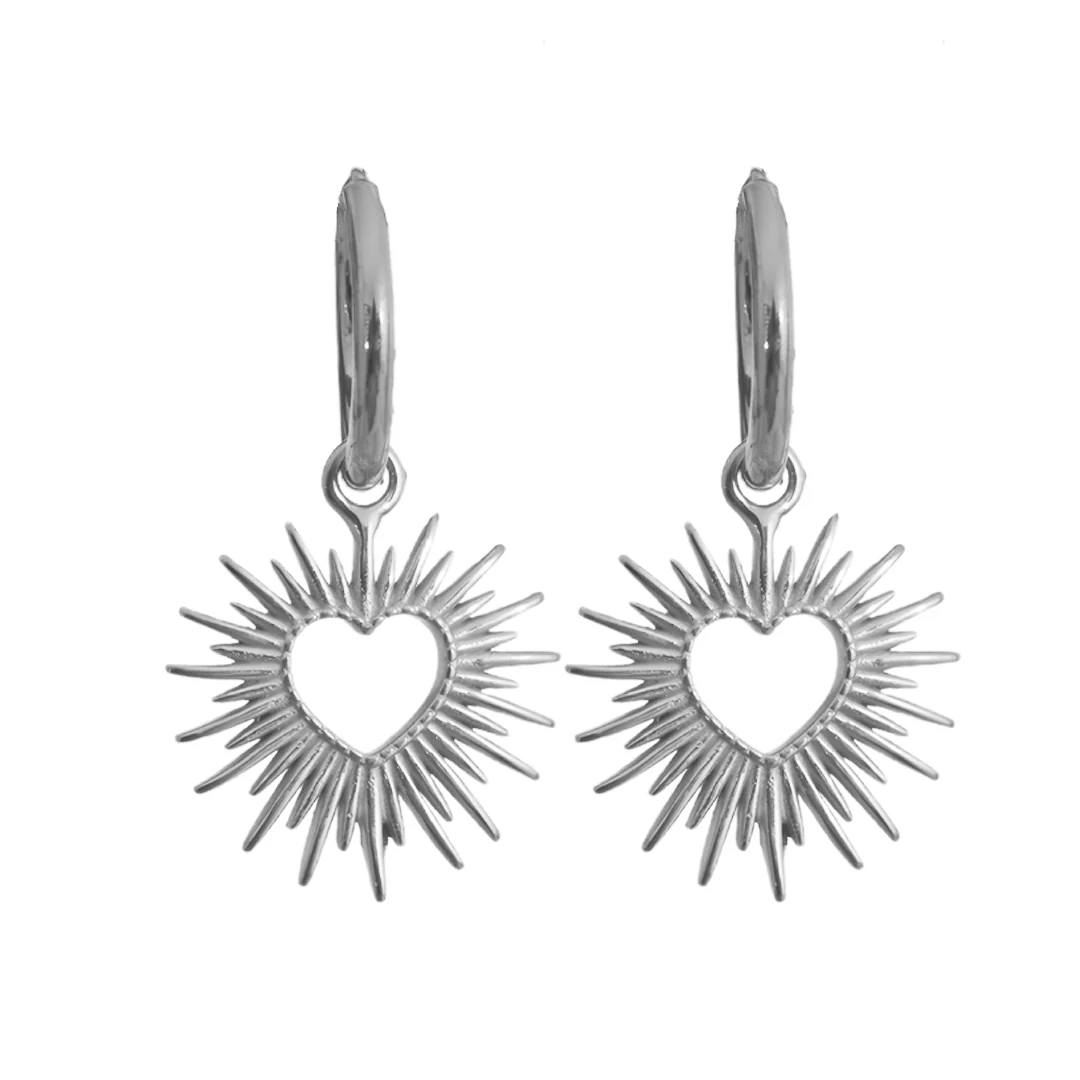 Sun-Kissed Love: Gold | Silver Heart Sun Hollow Drop Hoop Earrings - Image 7