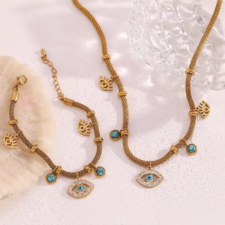 The Guardian - Evil Eye 18k Necklace and Bracelet Set with Turquoise - Image 3