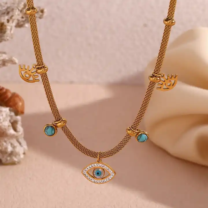 The Guardian - Evil Eye 18k Necklace and Bracelet Set with Turquoise - Image 4