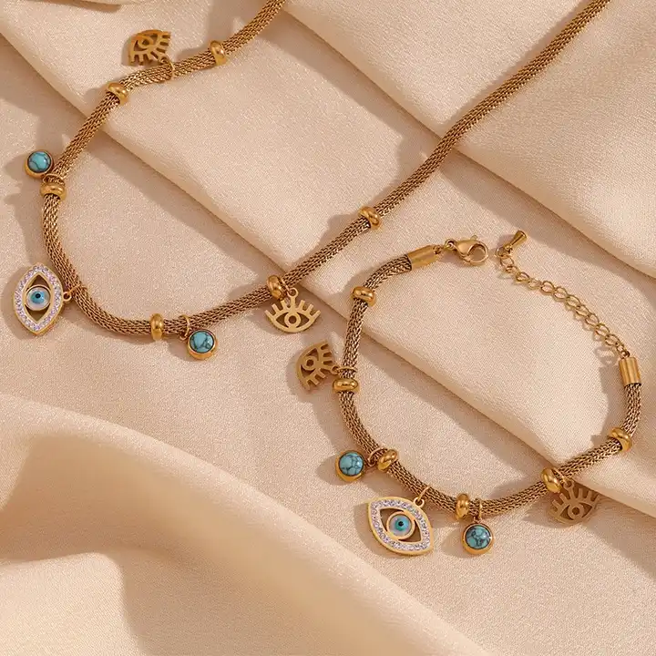 The Guardian - Evil Eye 18k Necklace and Bracelet Set with Turquoise - Image 6