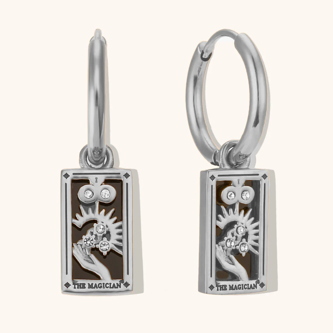 The Magician - Tarot Card Gold | Silver Hoop Earrings - Image 2