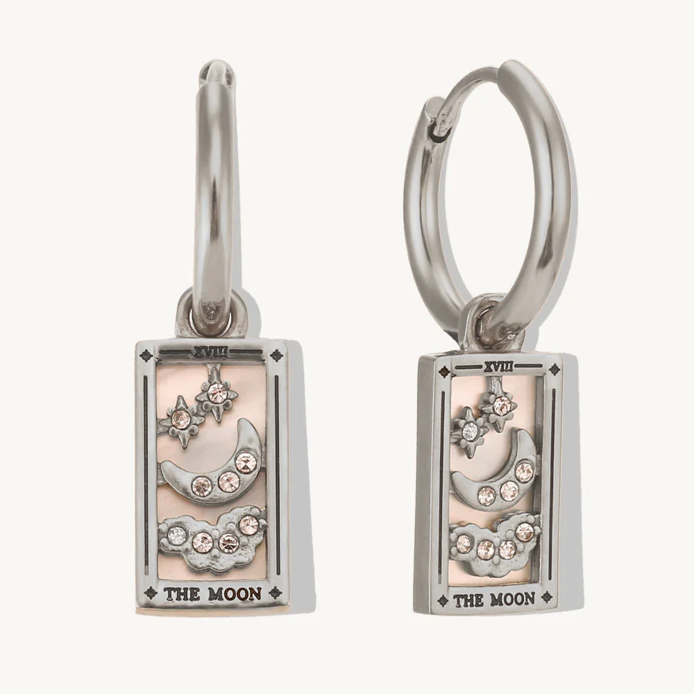 The Moon - Tarot Card Gold | Silver Hoop Earrings - Image 4