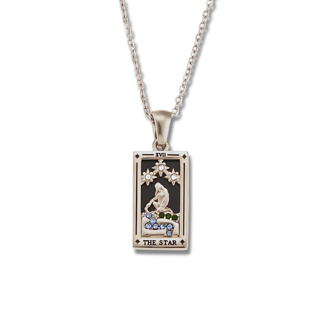 The Star - Tarot card Dainty 18k | Silver Necklace with Black Enamel - Image 3