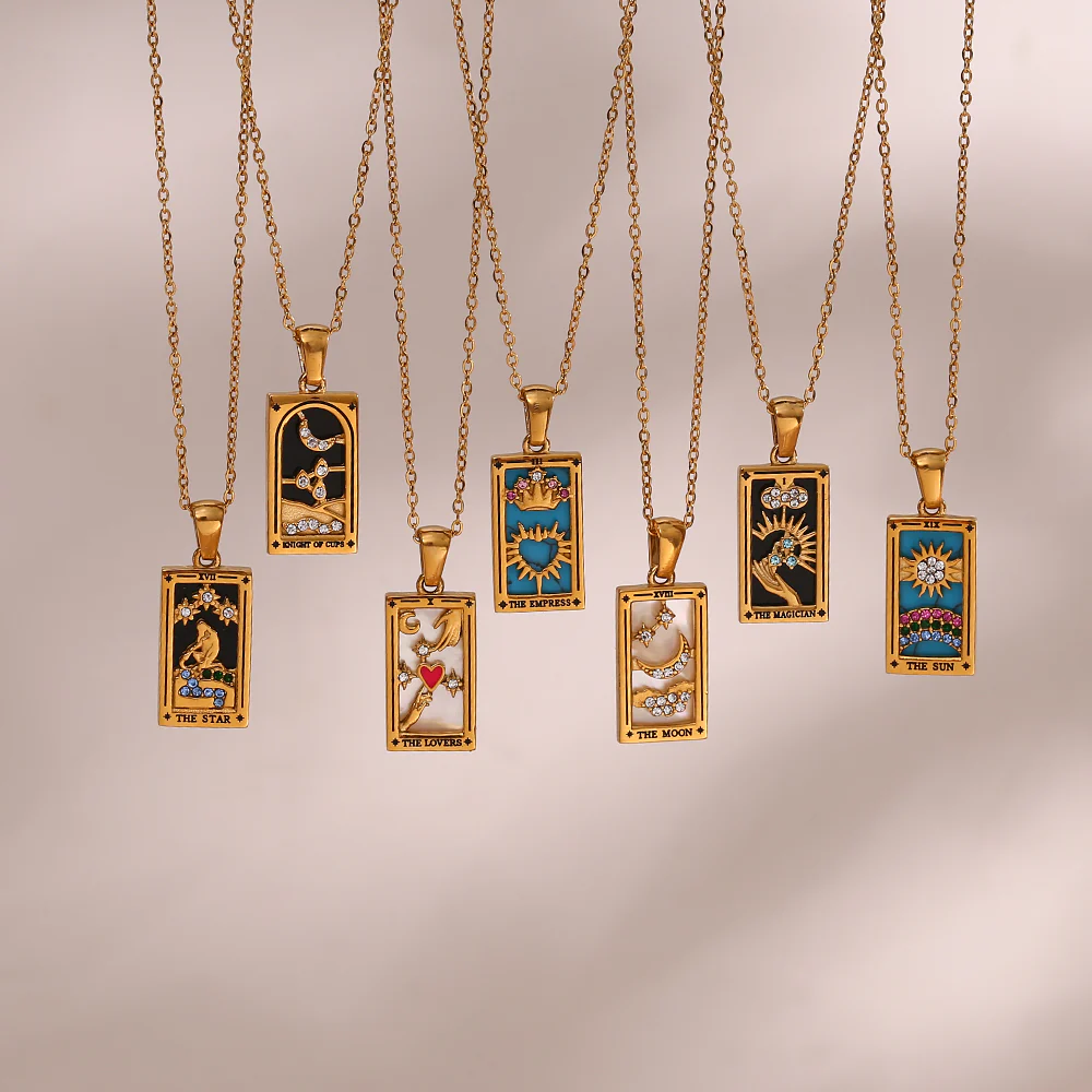 The Star - Tarot card Dainty 18k | Silver Necklace with Black Enamel - Image 4