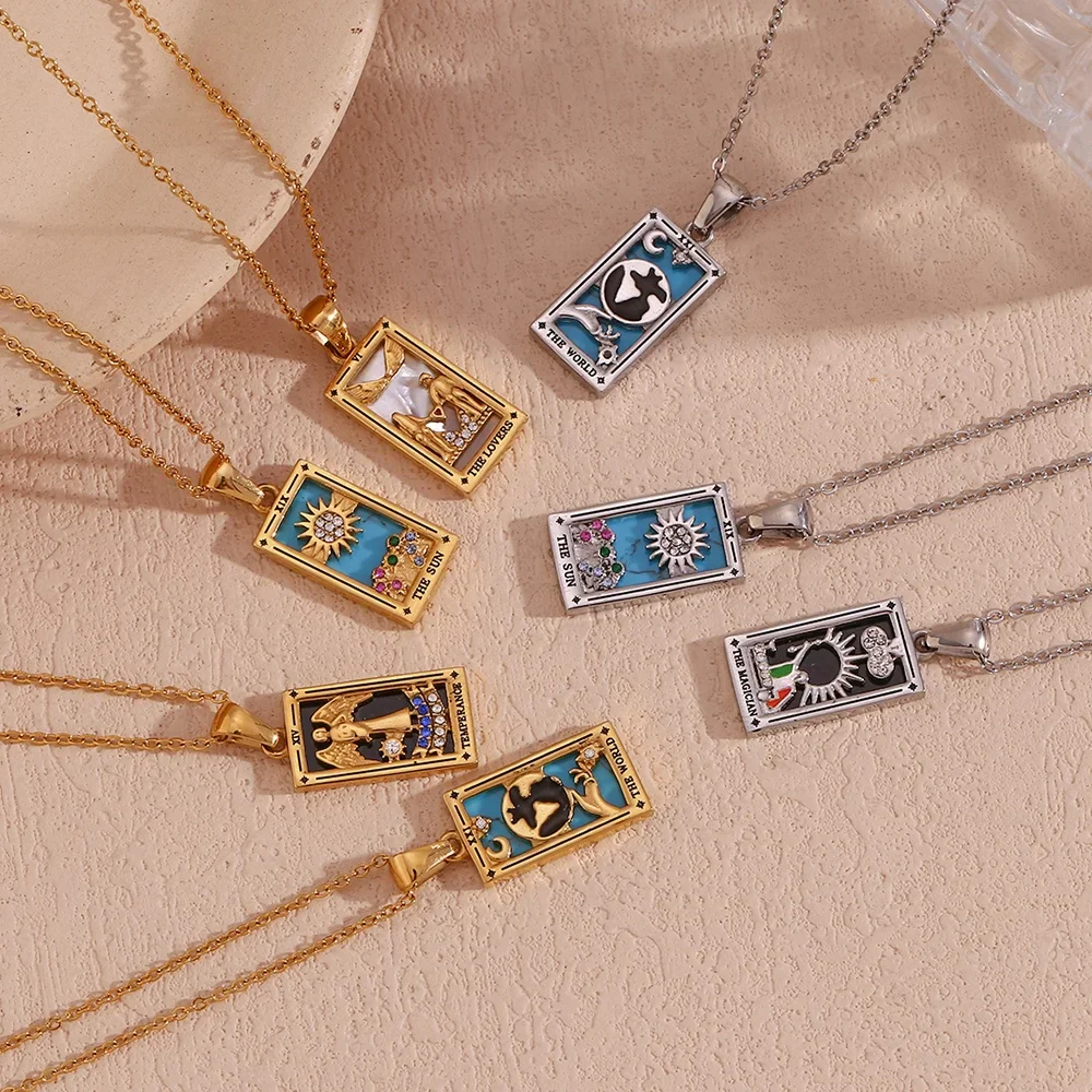 The Sun - Silver Tarot card Dainty Necklace with Blue Enamel - Image 4
