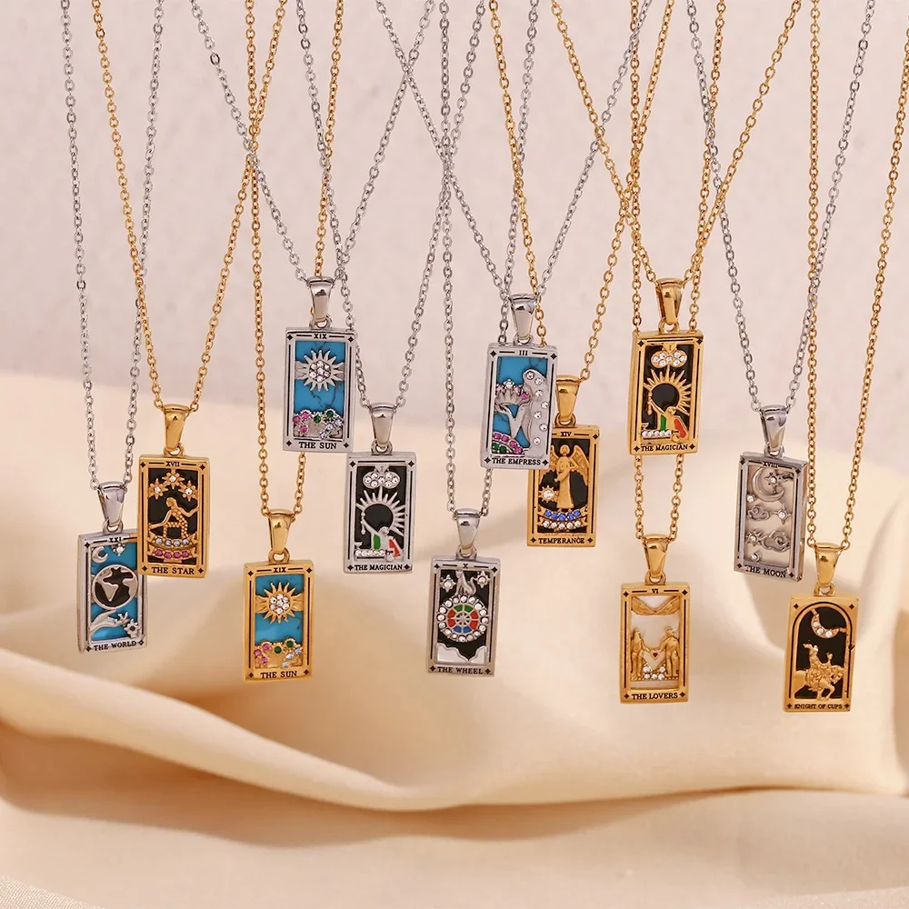 The Sun - Silver Tarot card Dainty Necklace with Blue Enamel - Image 7