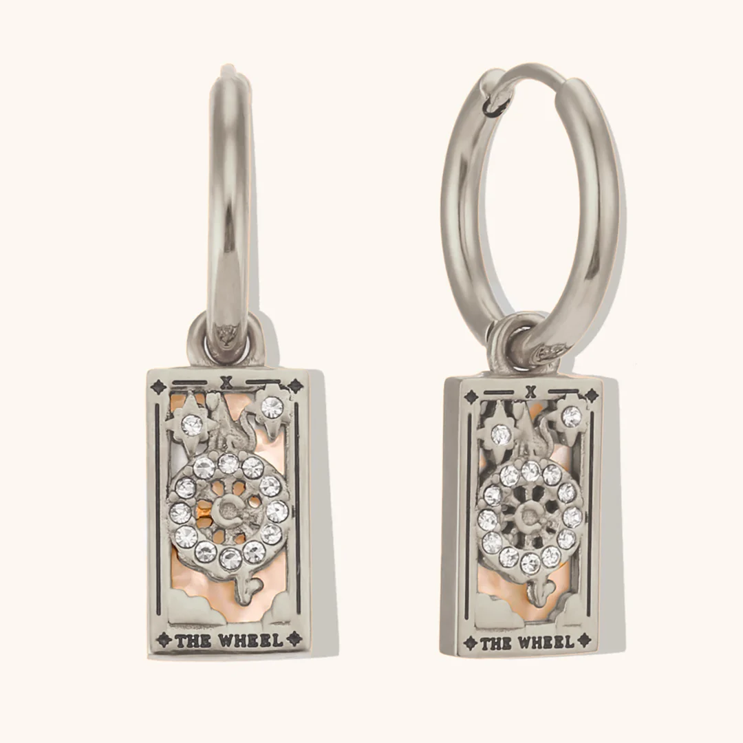 The Wheel - Tarot Card Gold | Silver Hoop Earrings - Image 4