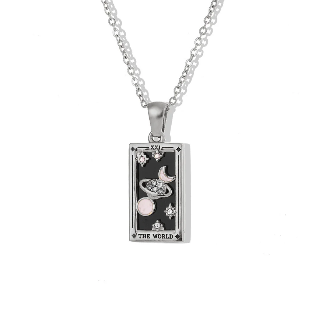 The World - Tarot card Dainty 18k Necklace with Black Enamel - Image 4