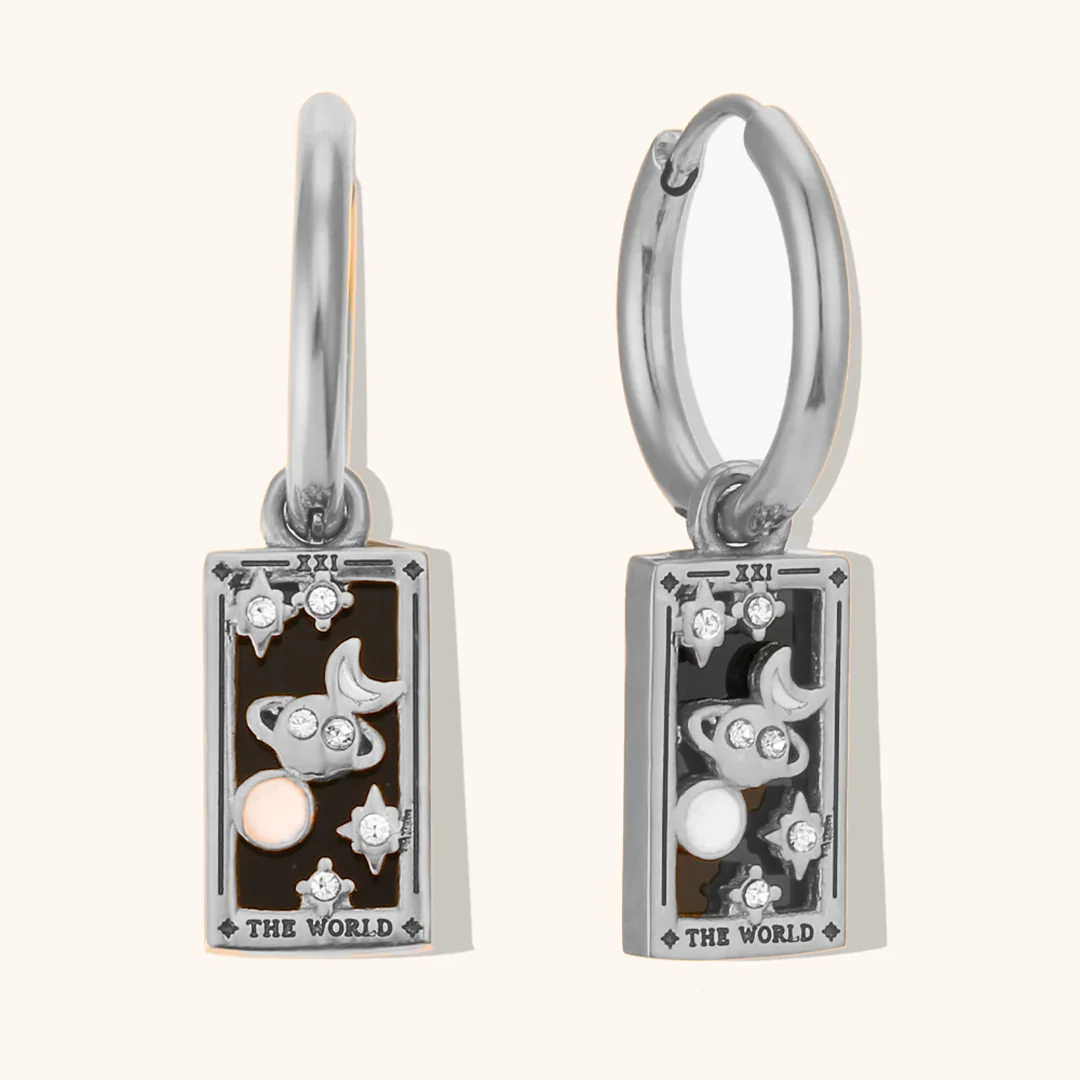 The World - Tarot Card Gold | Silver Hoop Earrings - Image 5