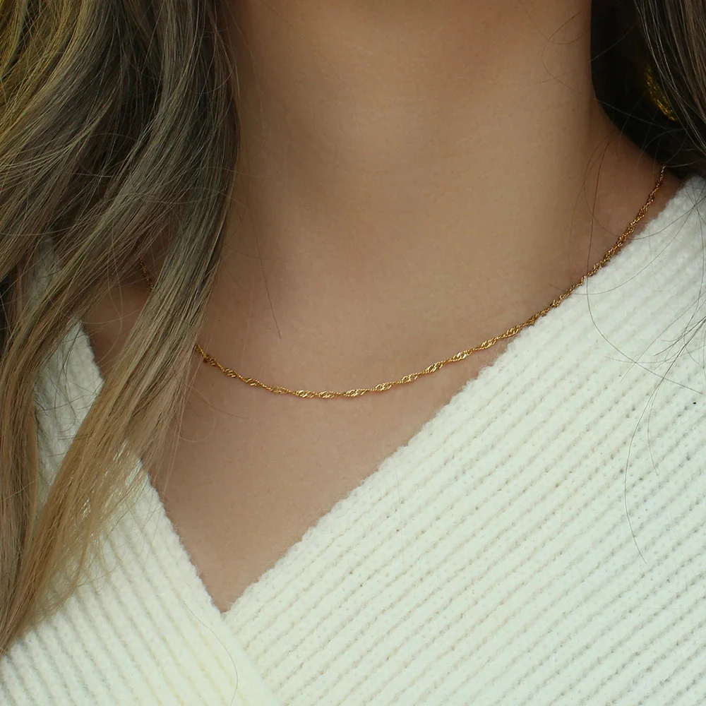 Twisted Gold Necklace and Bracelet Dainty Set - Image 3