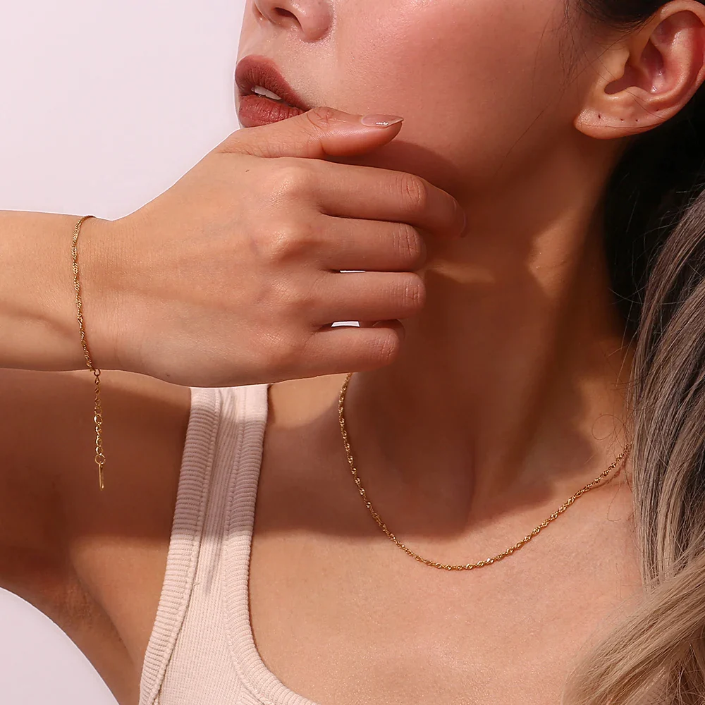 Twisted Gold Necklace and Bracelet Dainty Set - Image 6
