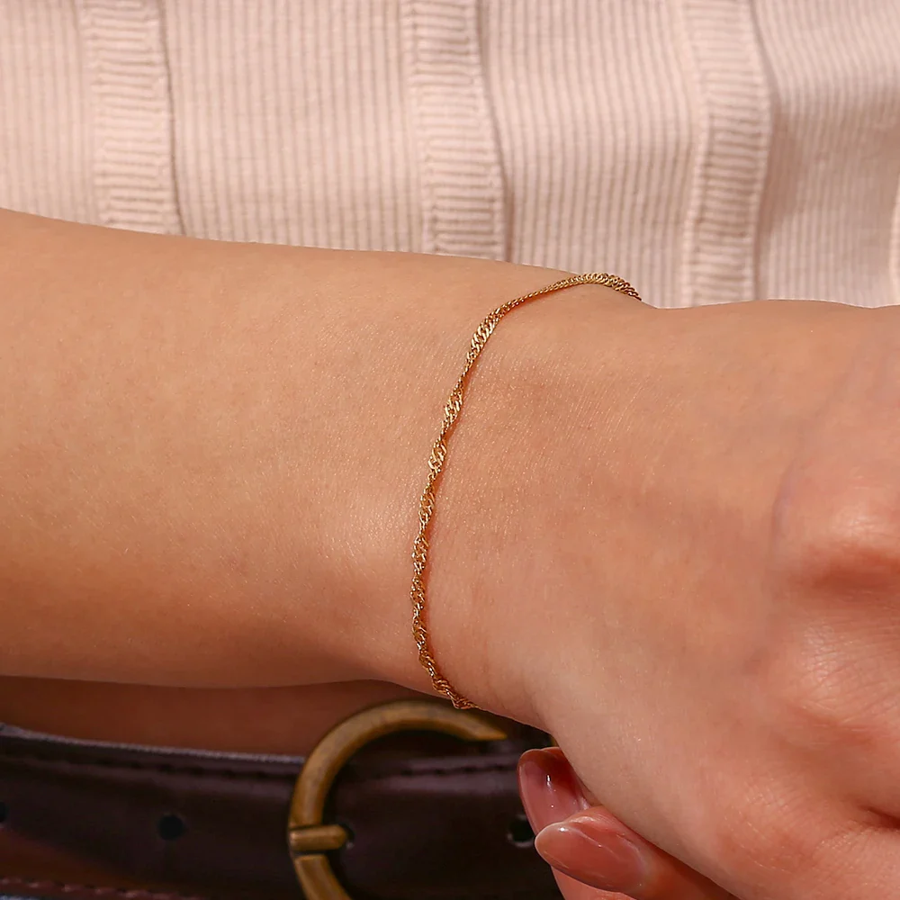 Twisted Gold Necklace and Bracelet Dainty Set - Image 8