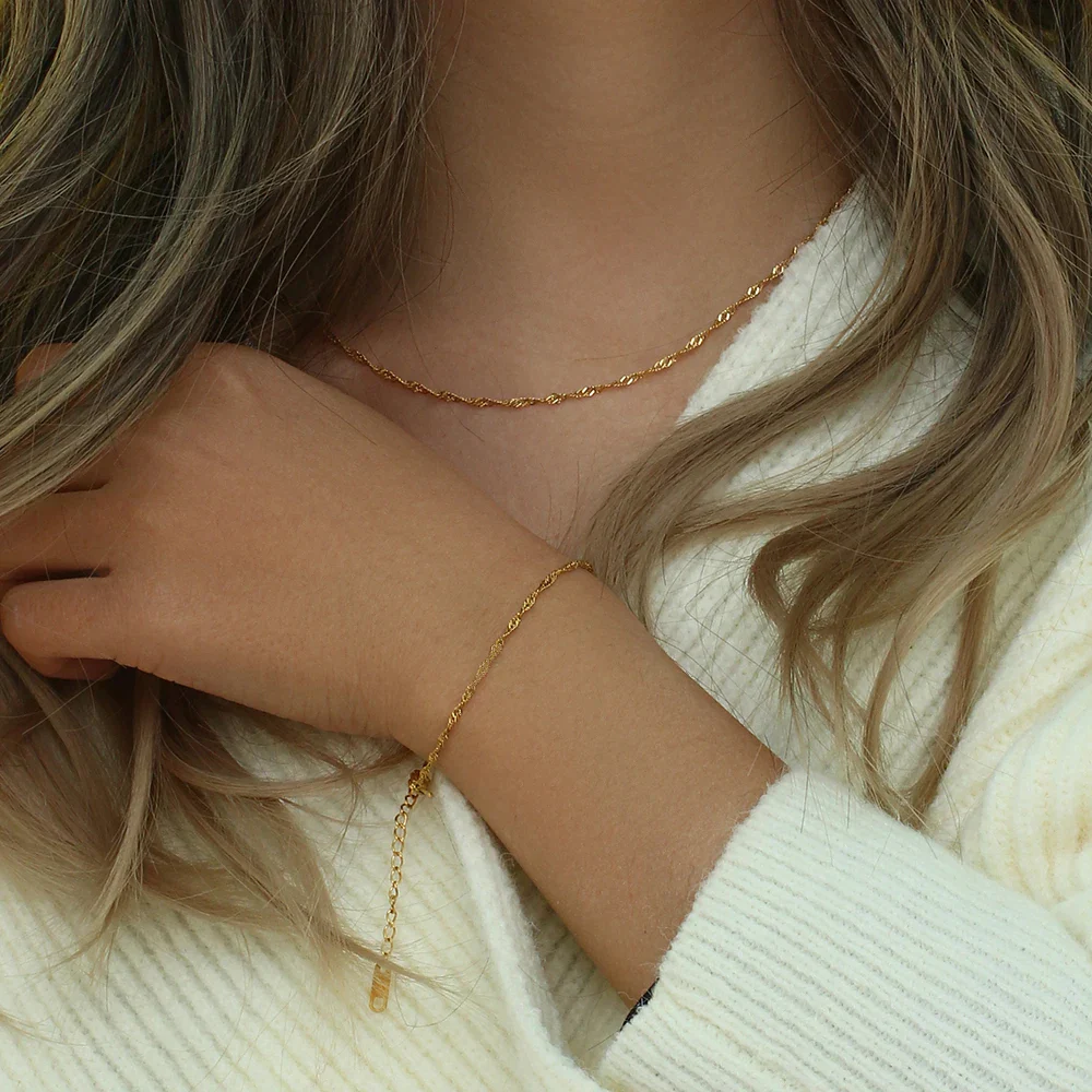 Twisted Gold Necklace and Bracelet Dainty Set - Image 9