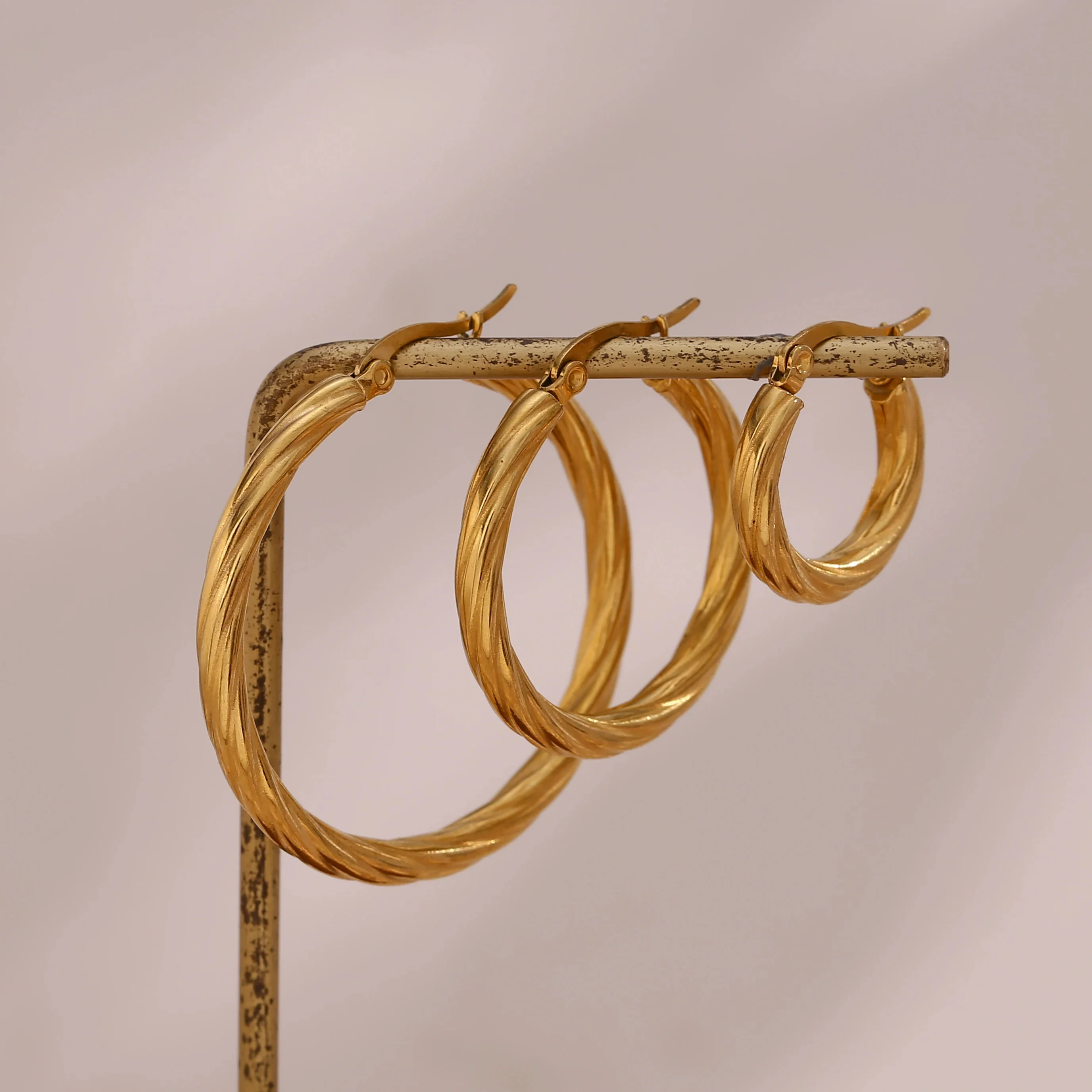 Twisted Wound Hoop Gold Earrings - Image 2