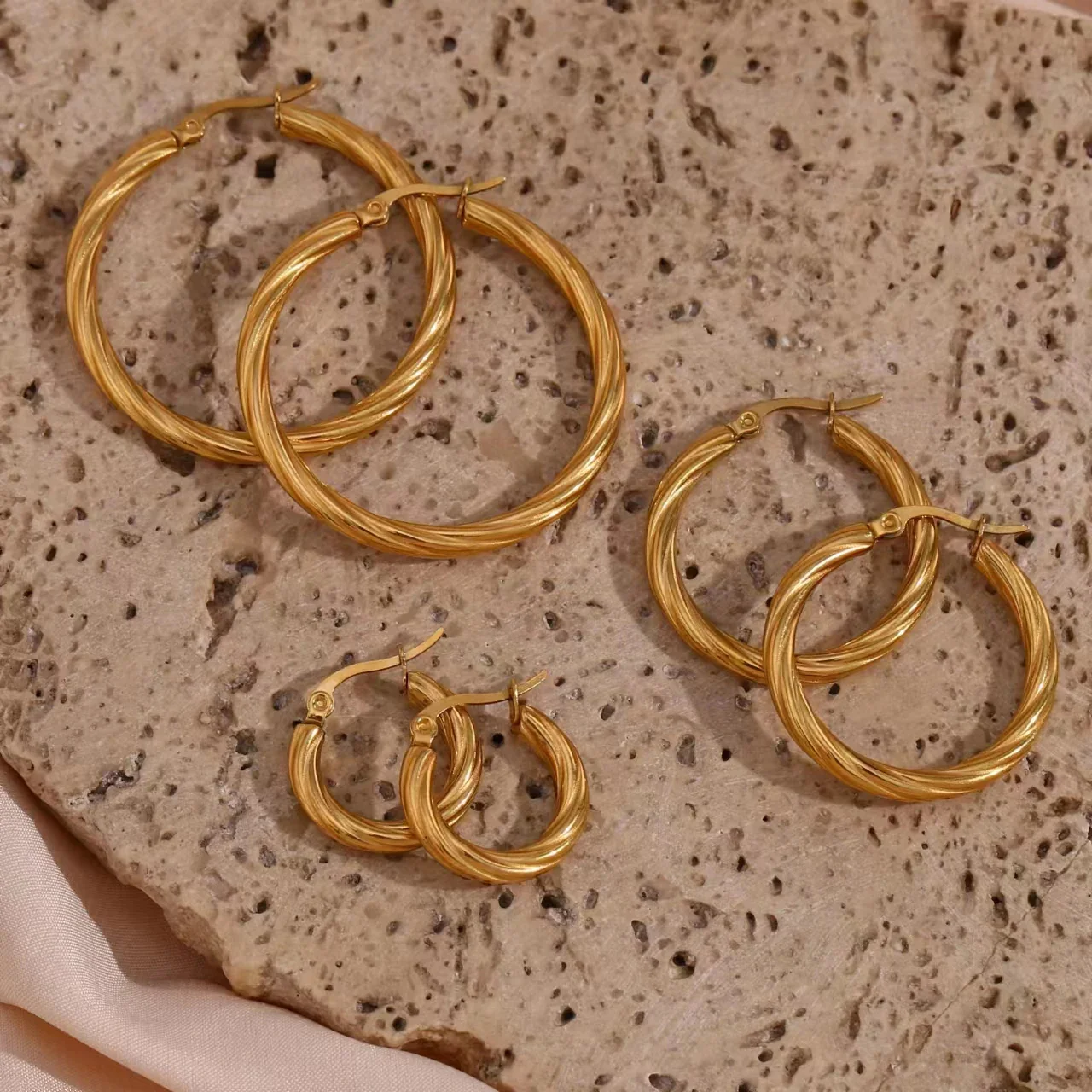 Twisted Wound Hoop Gold Earrings - Image 4