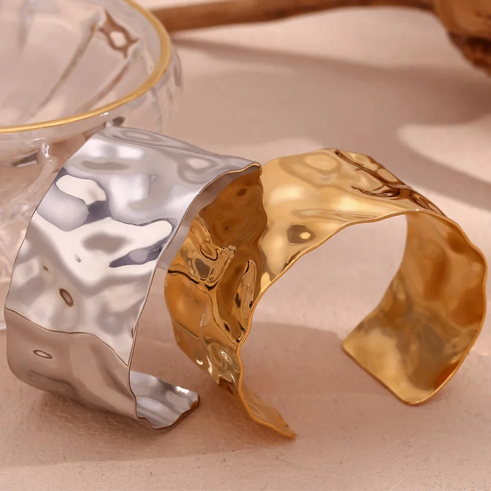 Waves of Light  Textured Wide Cuff Gold/Silver - Image 3