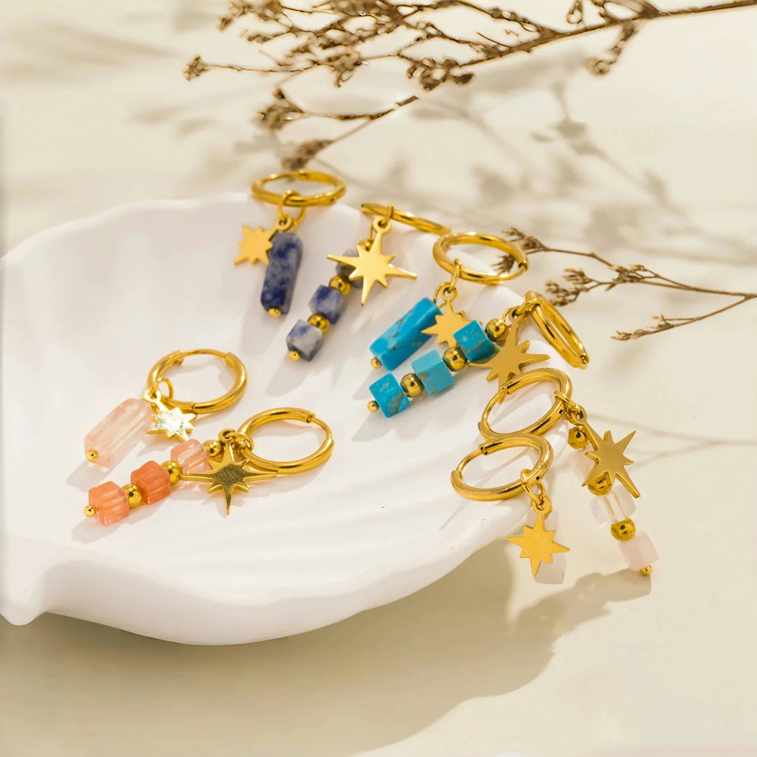 Wishing Star - Gemstone Gold Earrings - Image 3