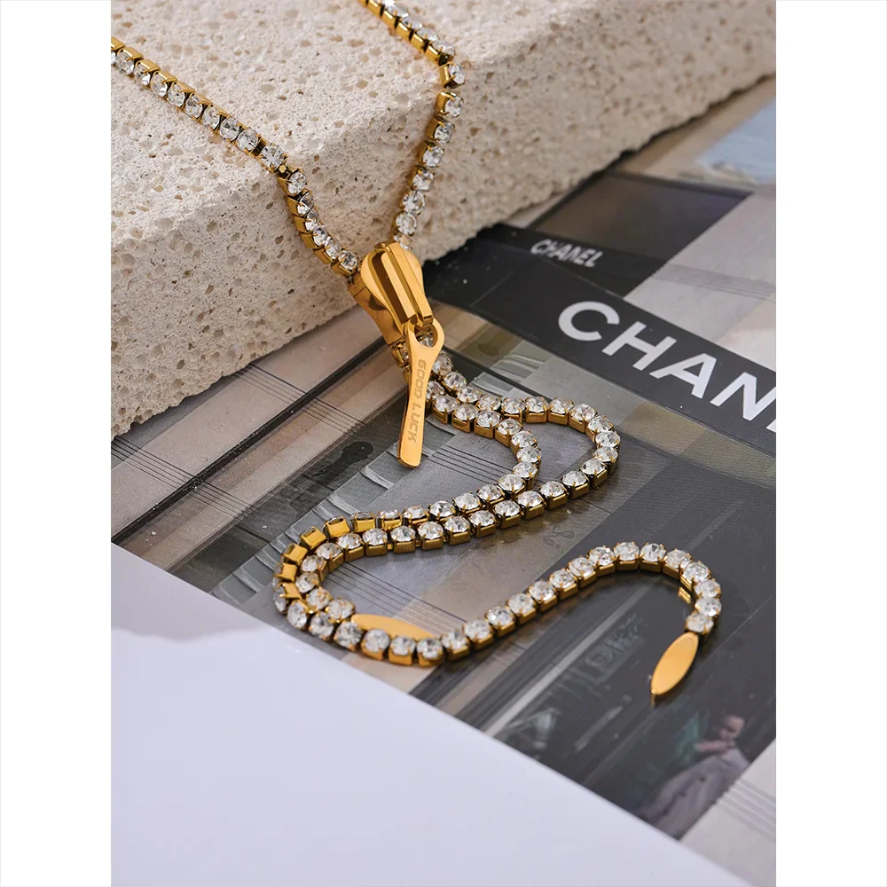 Crystal Sparkle Zip: Gold Long Necklace - Image 2