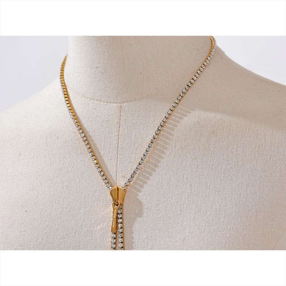 Crystal Sparkle Zip: Gold Long Necklace - Image 3